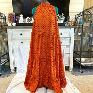 Lovely Long Brown Lace Maxi Brown Sleeveless Halter Dress 1x